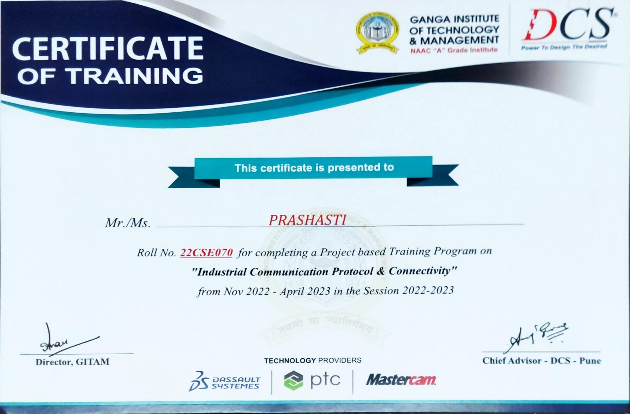 Certificate of Training — Industrial Communication Protocol & Connectivity