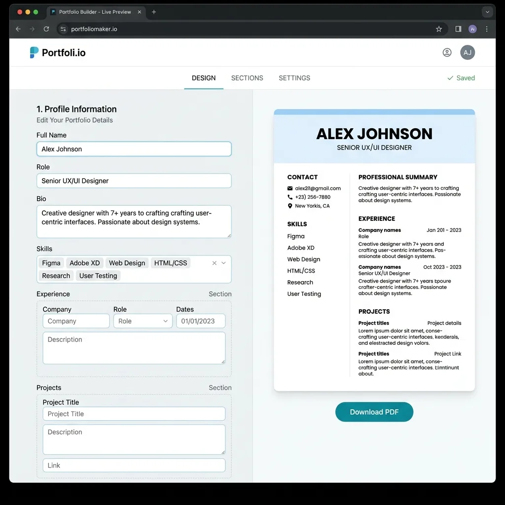 Portfolio Builder — Dynamic Resume & Portfolio Generator